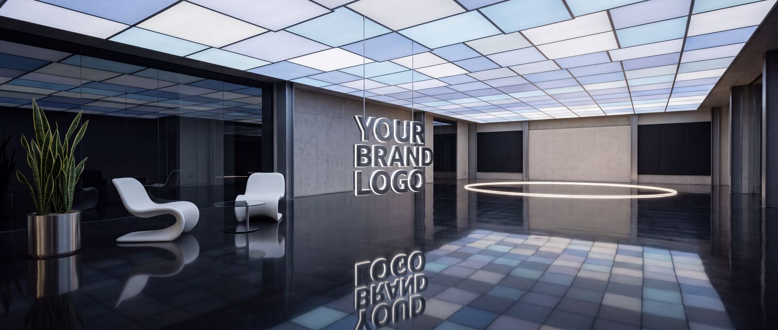 After Hours showroom concept — dark, reflective evening setting