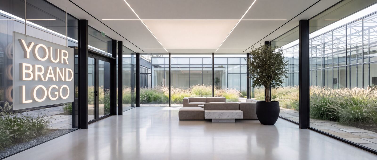 The Gallery showroom concept — raw concrete with skylight