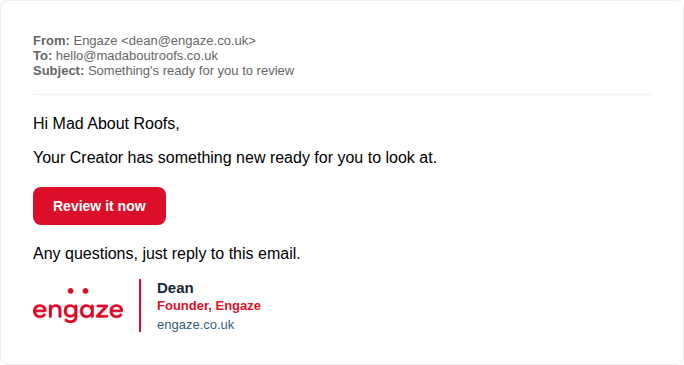 Ready for review email
