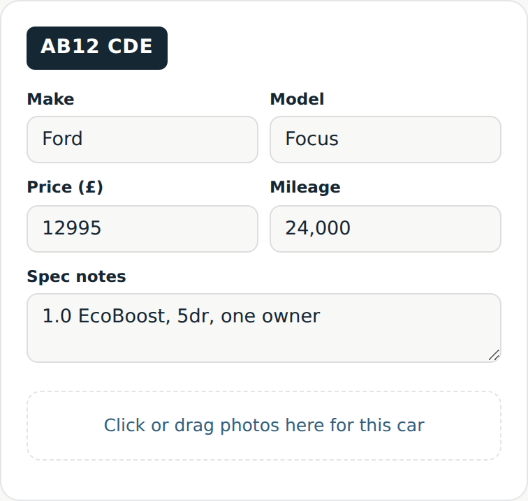 Close-up of a single vehicle card